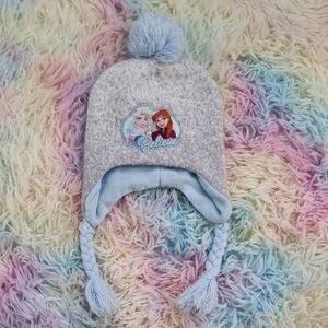 Disney Frozen Gray and Blue Pom-Pom Beanie EUC
